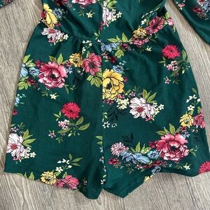 Romper 3/4 Length Sleeve V Neck Floral Green Wrap Style Summer